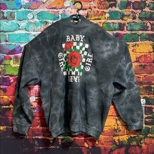 Black Tye Die Baby Girl Rose Print Hoodie